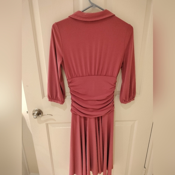 Fun Y2k Style Pink Women's Dress Midi Quarter Sleeve Collar - Picture 3 of 6